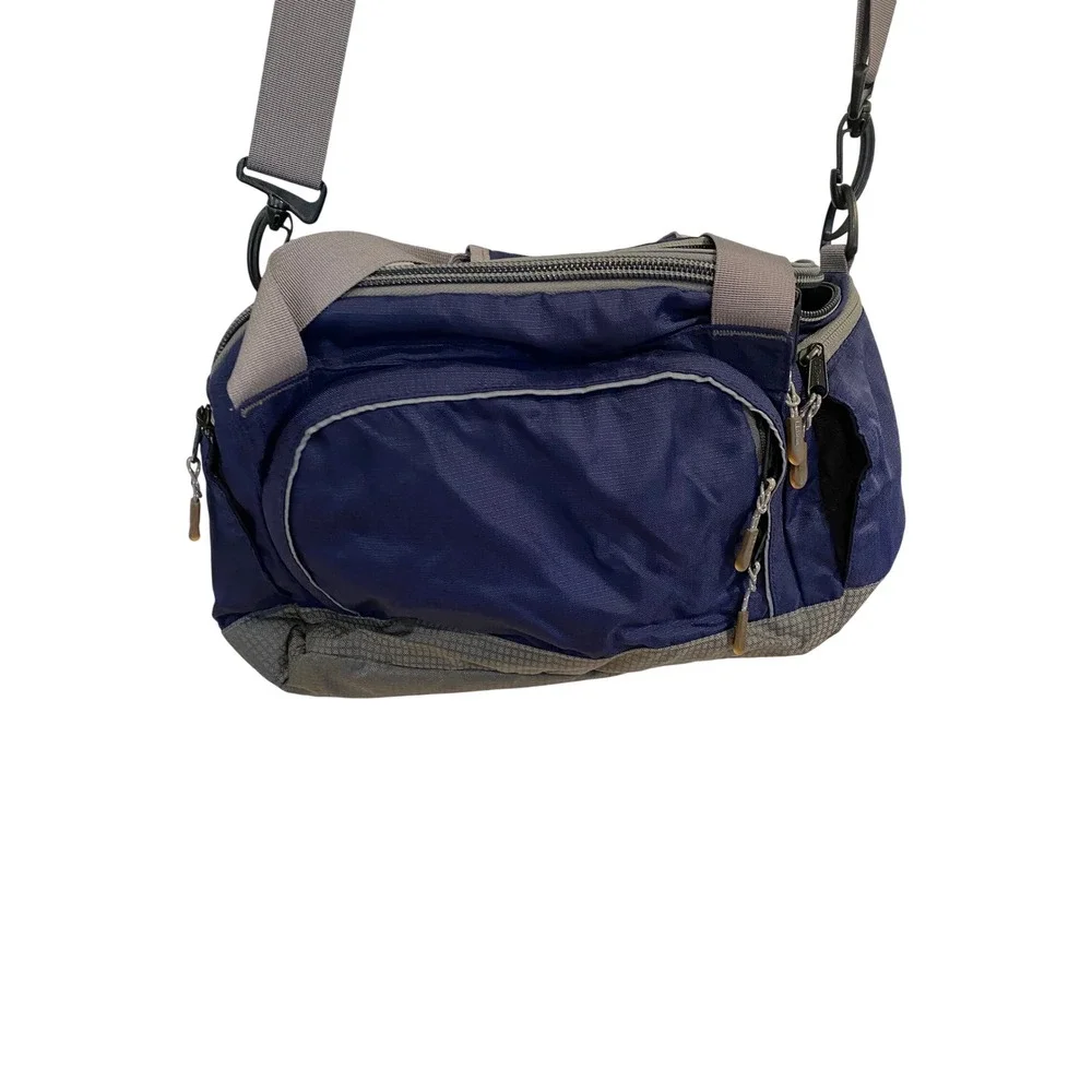 LL Bean Navy Blue Gray‎ Duffle Bag Travel Gym Weekender Carry On Insulated EUC